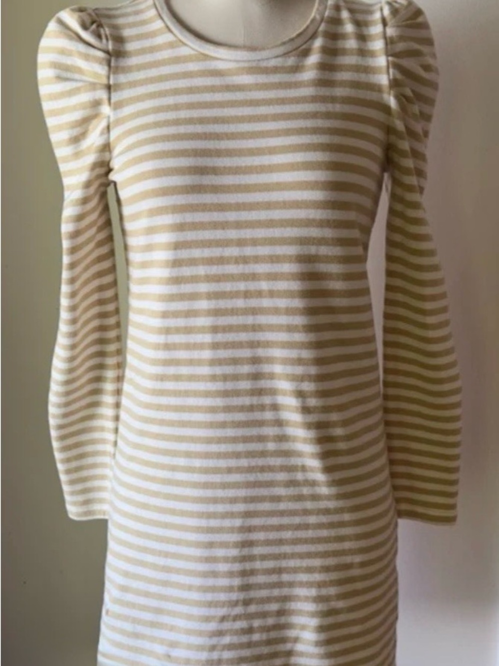 Striped Puff-Sleeve Knit Dress in Cream and Light Yellow